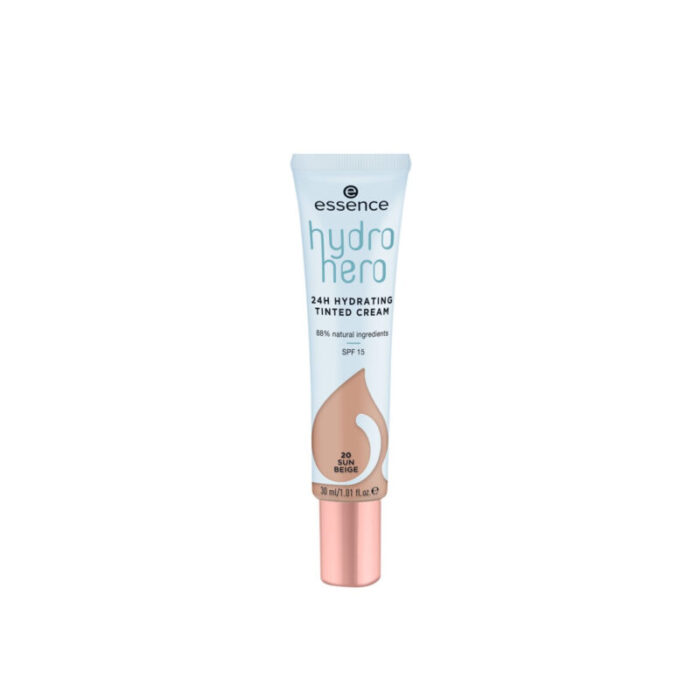 essence hydro hero 24h hydrating tinted cream spf15 20 sun beige 30ml